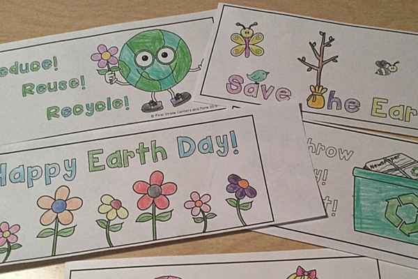 Students color these cute Earth day pictures and then wrap them around the can.