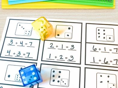 Dice are a fun way to practice the commutative property of addition.