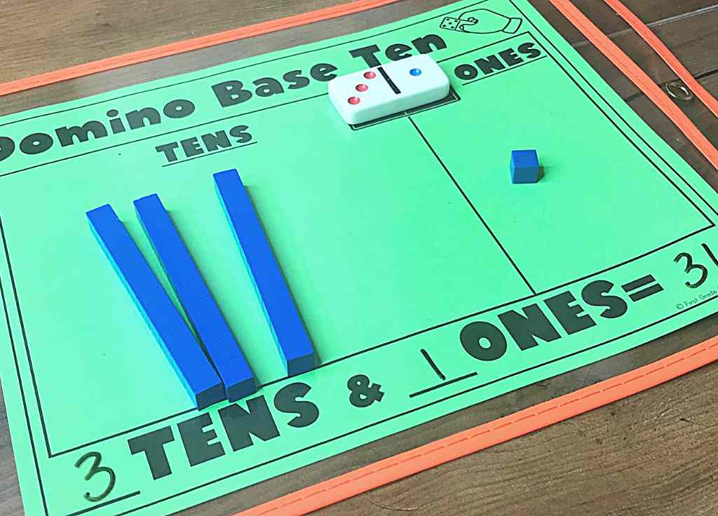 Use dominoes to determine amount of tens and ones.