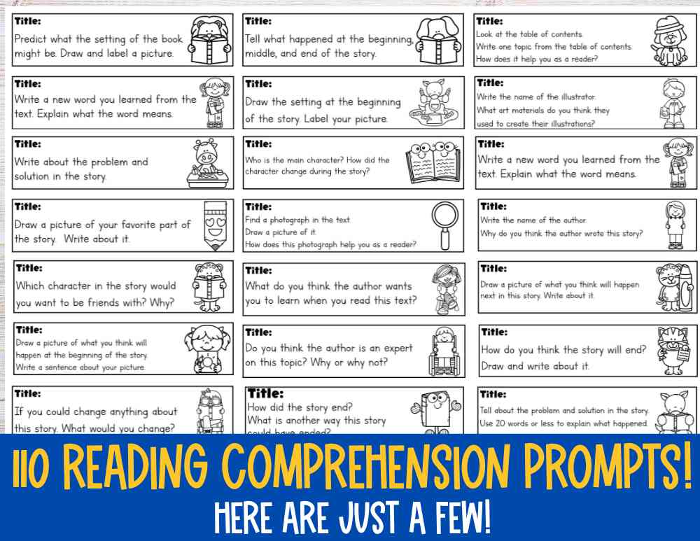 Sample prompts to use in a reading response notebook.