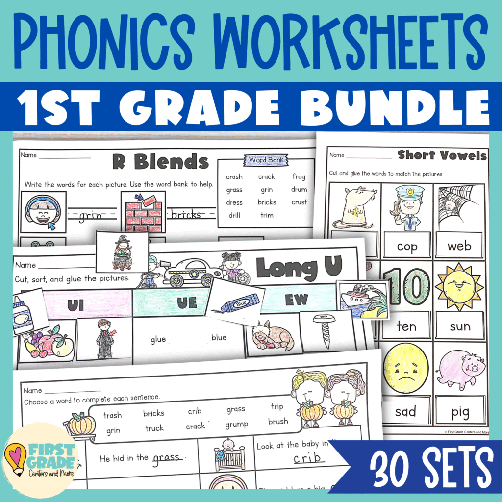 Phonics worksheets for 1st grade or homeschool learners.