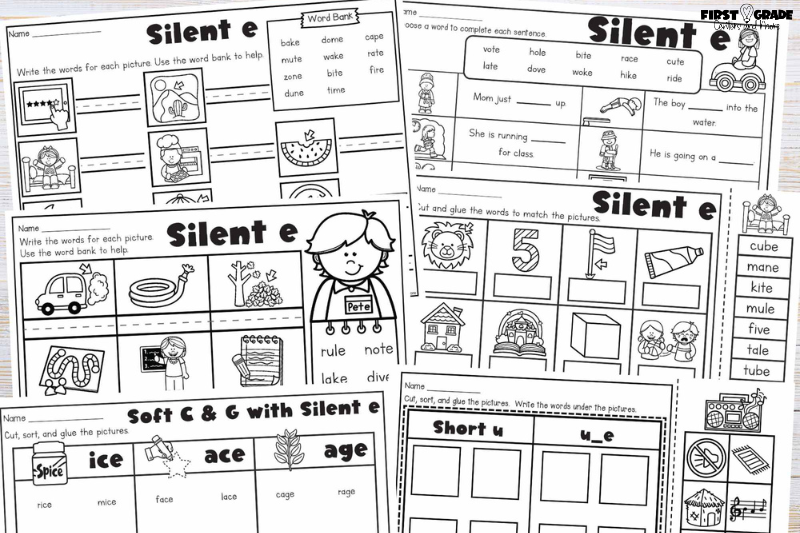 More long vowel silent e worksheets.