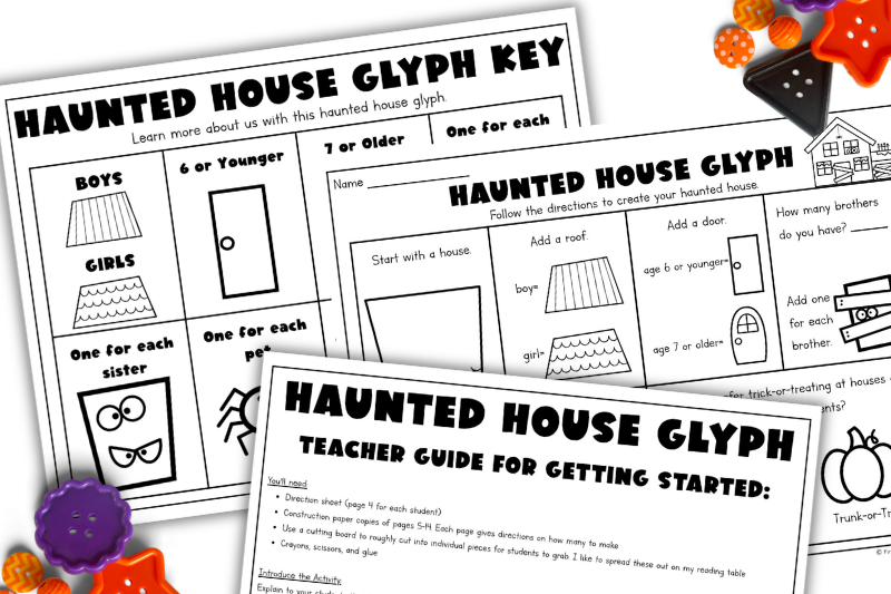 Shows what is included in the Haunted House glyph math project.