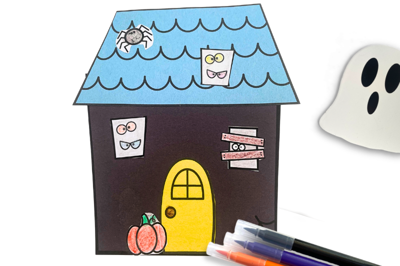A completed Halloween math craft.